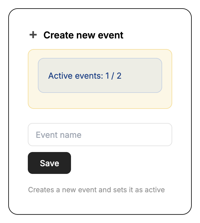 Create new event card on the Home tab