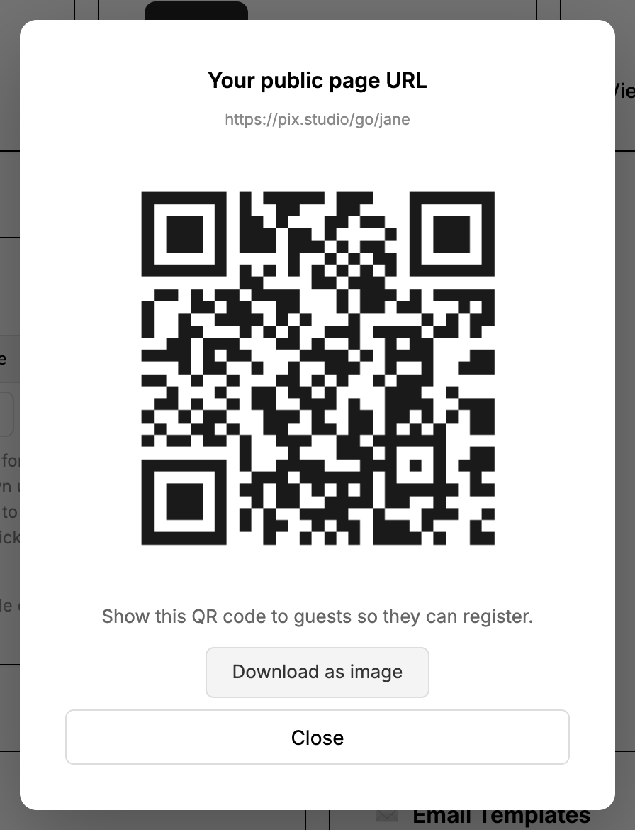 Sign-up page QR code for the active event