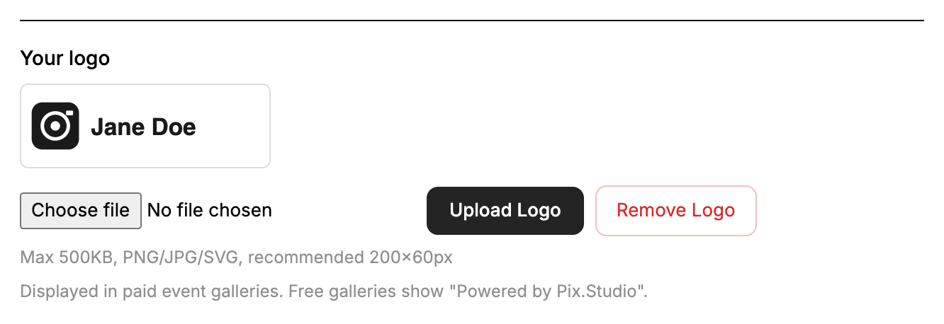 Logo upload area in Settings