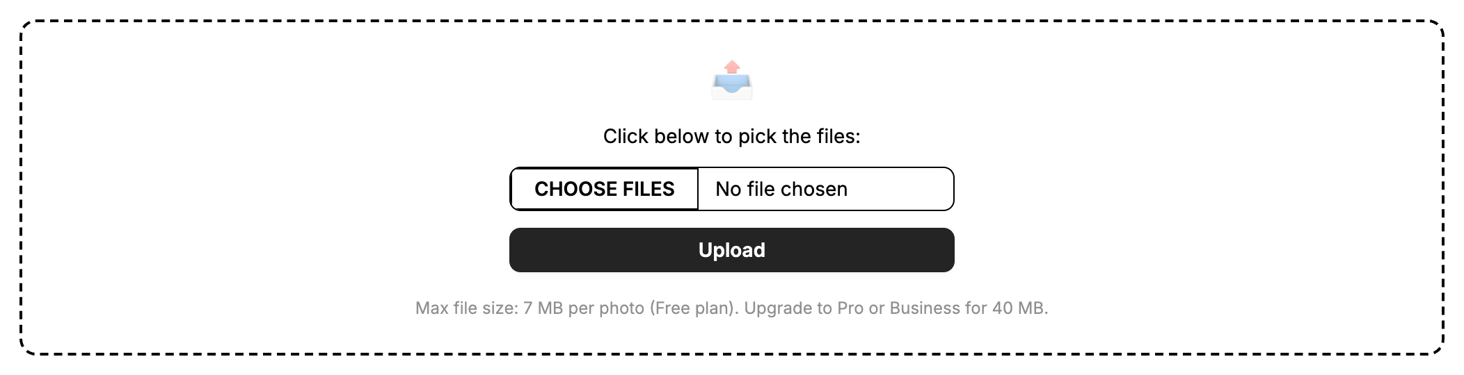 Photo upload area on the event page