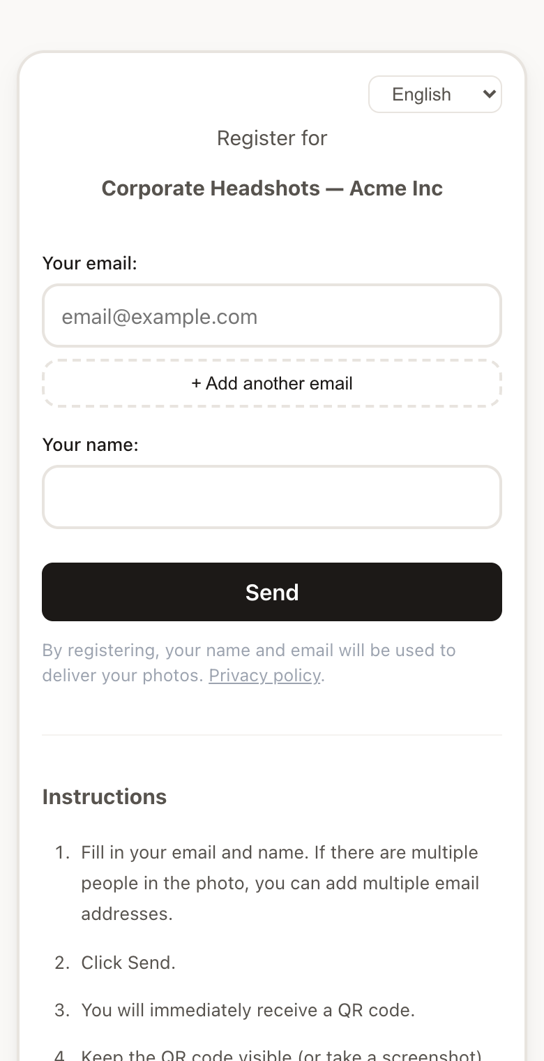 Guest registration form on a phone