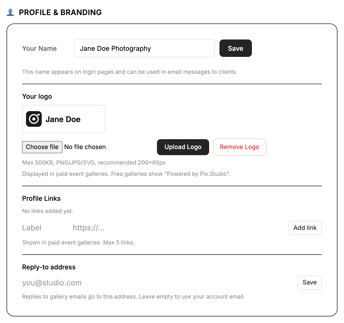 Profile & Branding section on the Settings page