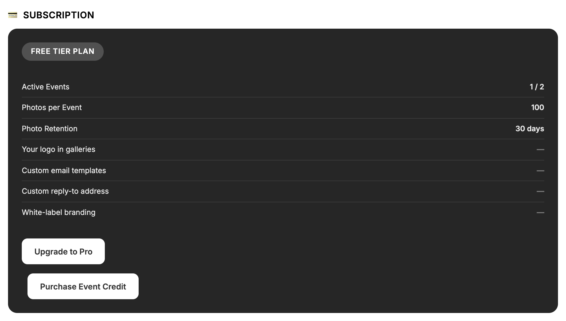 Subscription section on the Home tab
